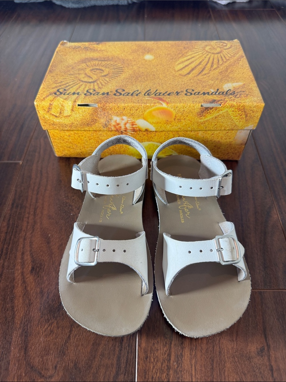 Sun-San White Kids Leather Sandals with Buckle Straps